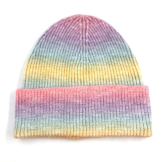 Knitted Cap With Bold Line Gradient Color