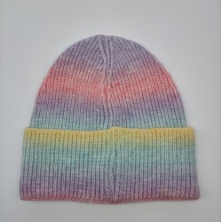 Knitted Cap With Bold Line Gradient Color