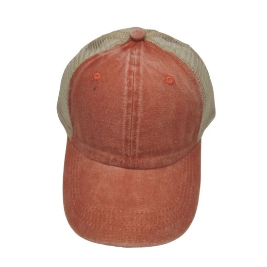 Orange do old washed cotton solid color light plate mesh cap baseball cap