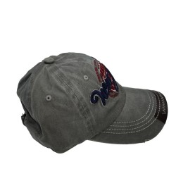 Gray lettered baseball cap