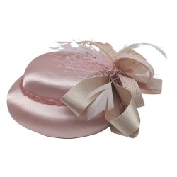 Pink feather retro small bowler hat