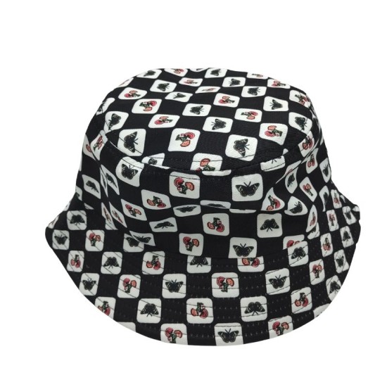 Butterfly black and white splicing checkerboard Fisherman's hat  