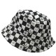 Flowers and hearts stitch the checkerboard Fisherman's hat